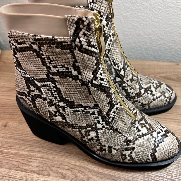 So Me Mackie Snake Print Faux Leather Half Calf Zip Booties - Picture 2 of 6